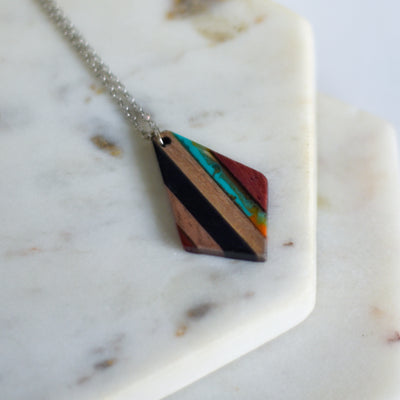 Rhombus Wood & Resin Necklace - New!