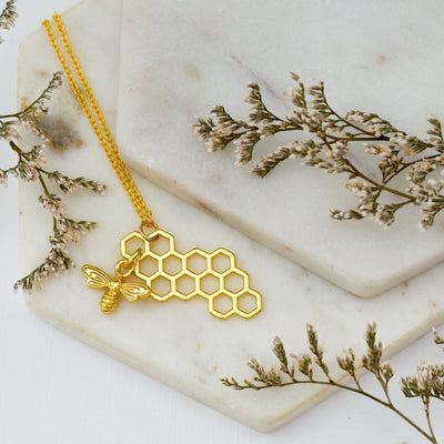 Honeycomb & Bee Necklace - New!