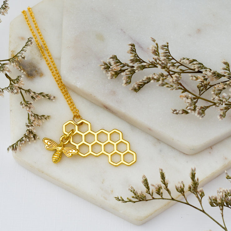Honeycomb & Bee Necklace - New!