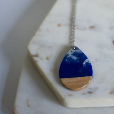 Tear Drop Wood & Resin Necklace - New!