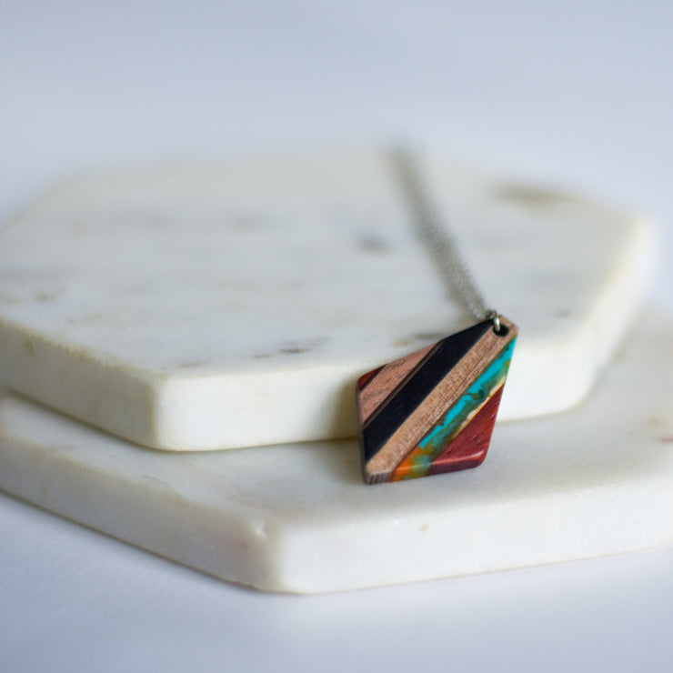 Rhombus Wood & Resin Necklace - New!